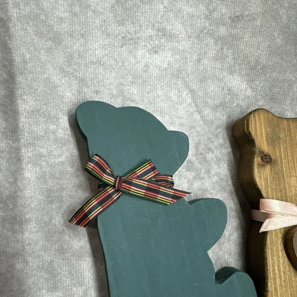 Cottagecore Decor Wooden Teddy Bear‎ Shelf Sitters Ribbon Heart
